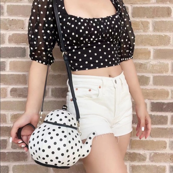 Kate Spade Alice in Wonderland Tea Pot Party Teapot Polka Dot Crossbody Bag - Picture 4 of 9